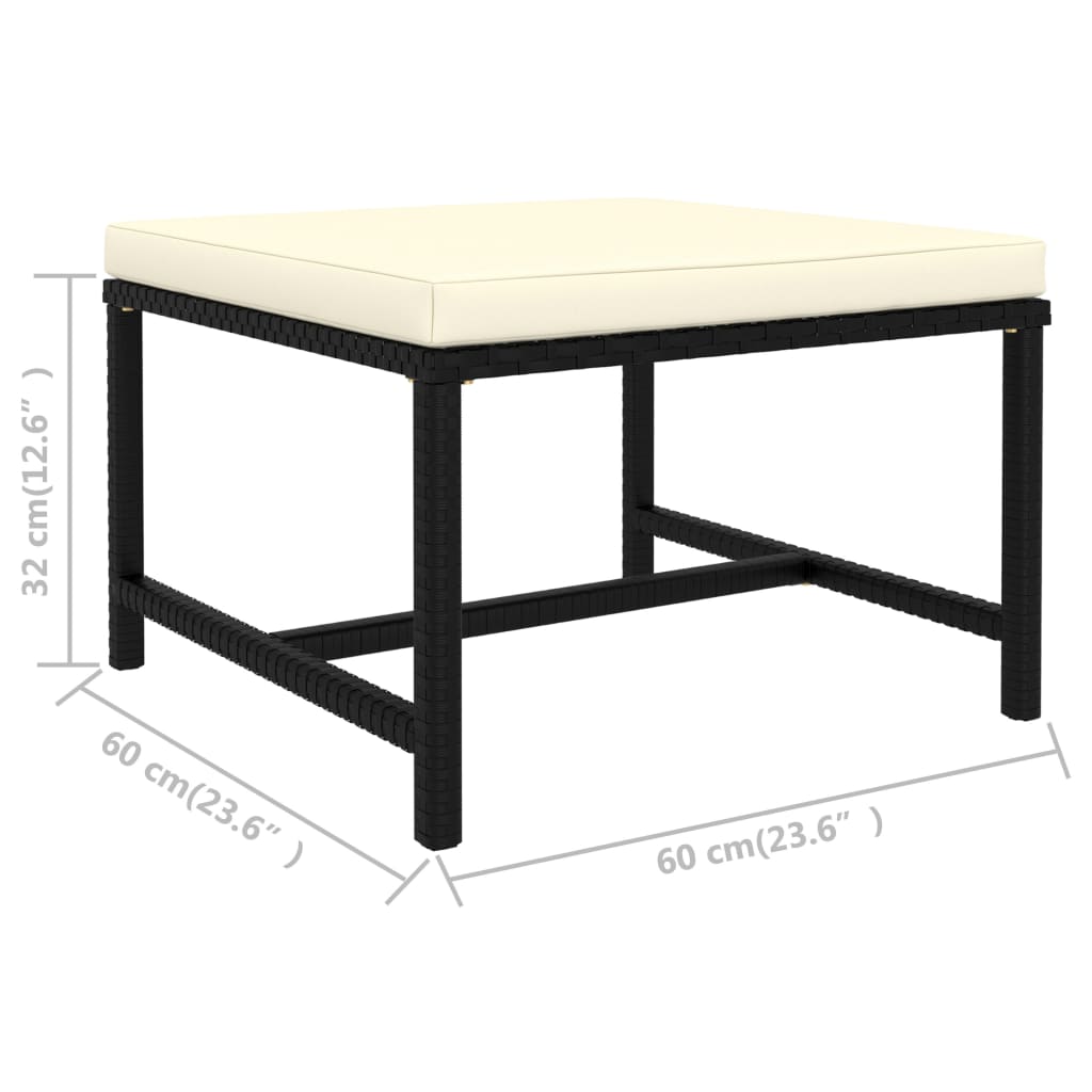 Set mobilier de grădină cu perne, 3 piese, negru, poliratan