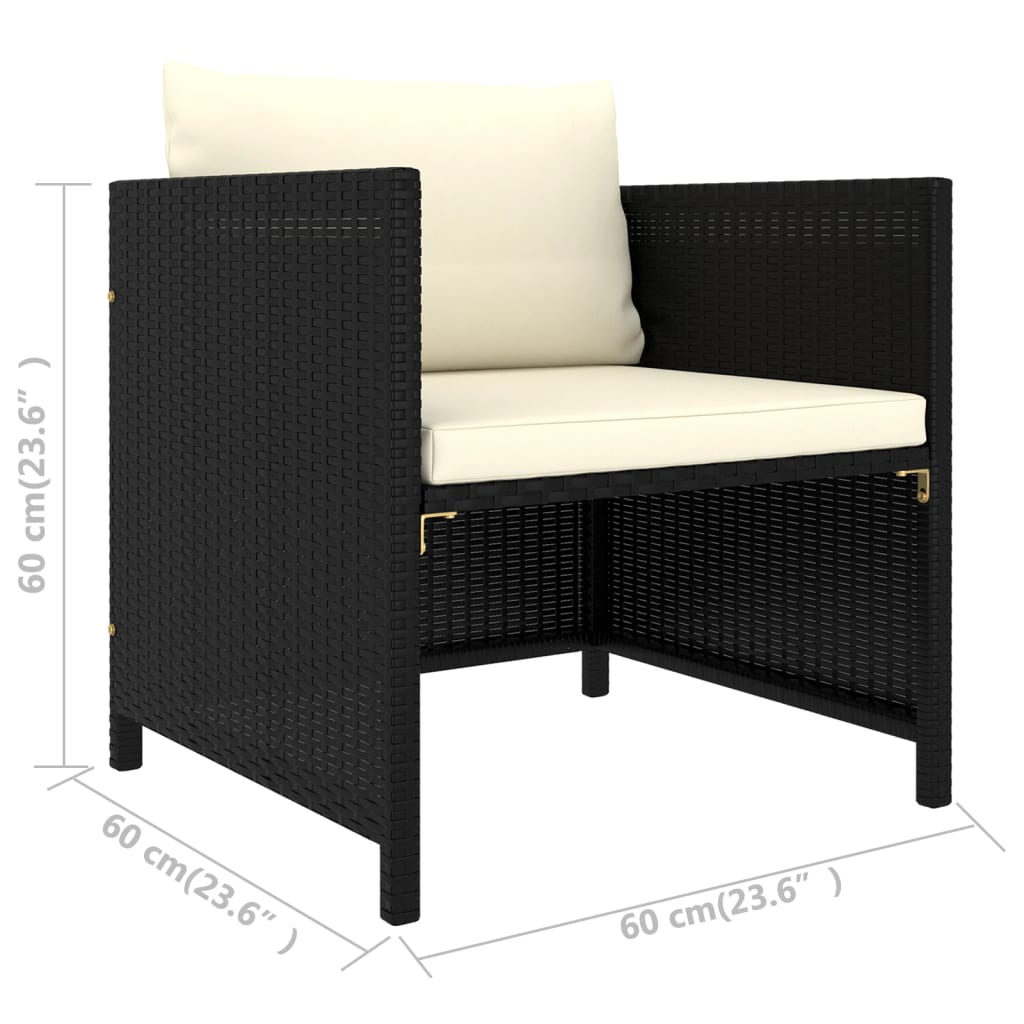 Set mobilier de grădină cu perne, 4 piese, negru, poliratan