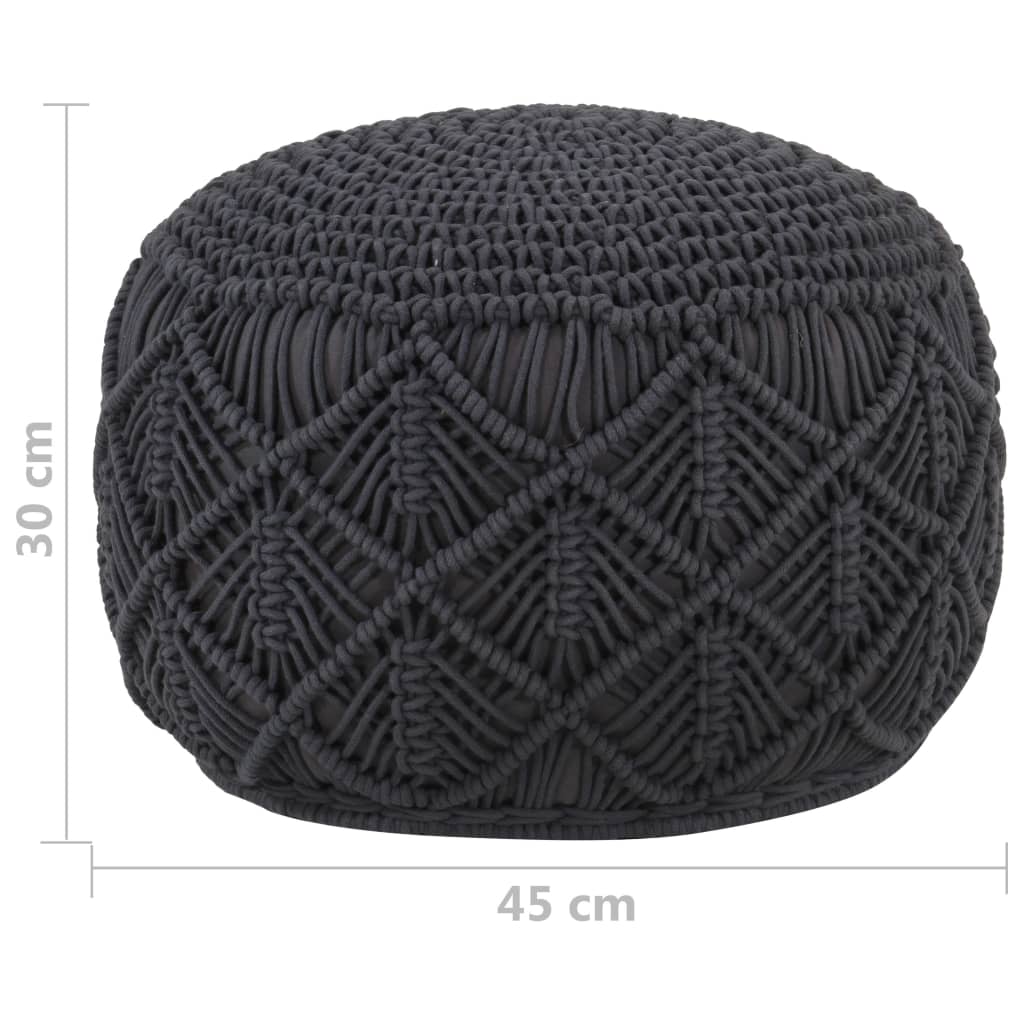 Taburet puf macrame lucrat manual, antracit, 45x30 cm, bumbac