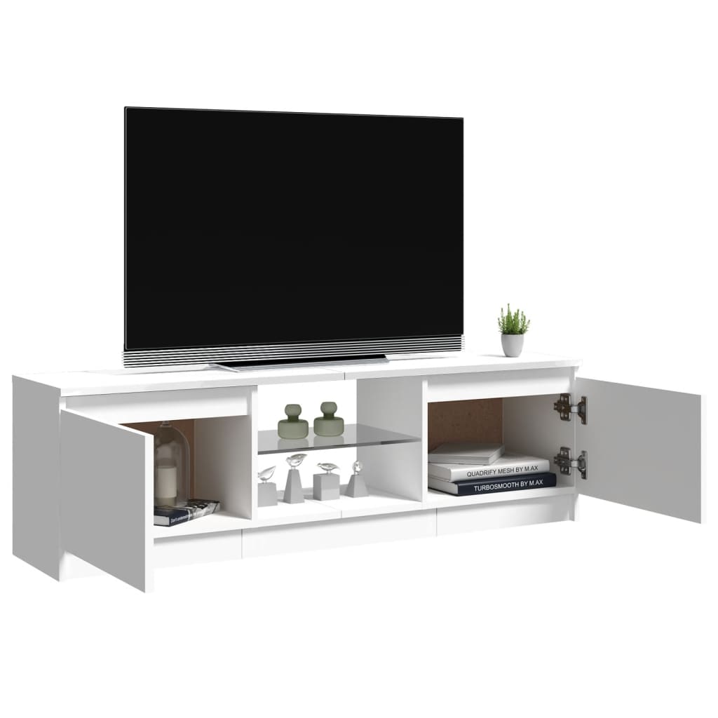 Comodă TV cu lumini LED, alb extralucios, 120x30x35,5 cm