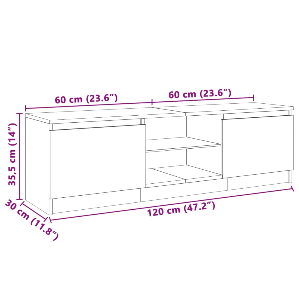 Comodă TV cu lumini LED, alb extralucios, 120x30x35,5 cm