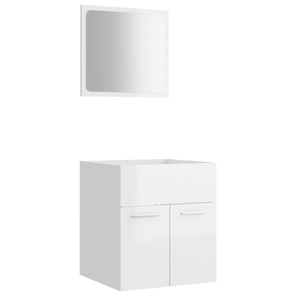 Set mobilier de baie, 2 piese, alb extralucios, lemn prelucrat