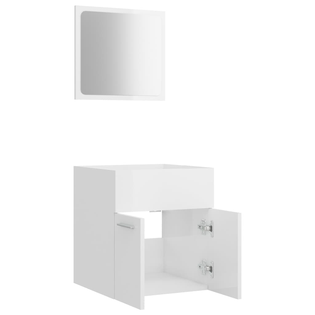 Set mobilier de baie, 2 piese, alb extralucios, lemn prelucrat