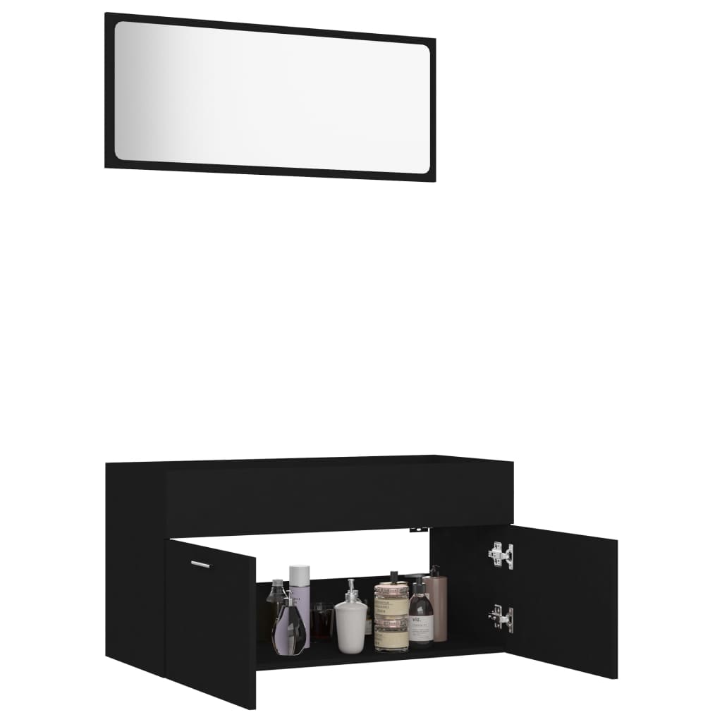 Set mobilier de baie, 2 buc., negru, PAL