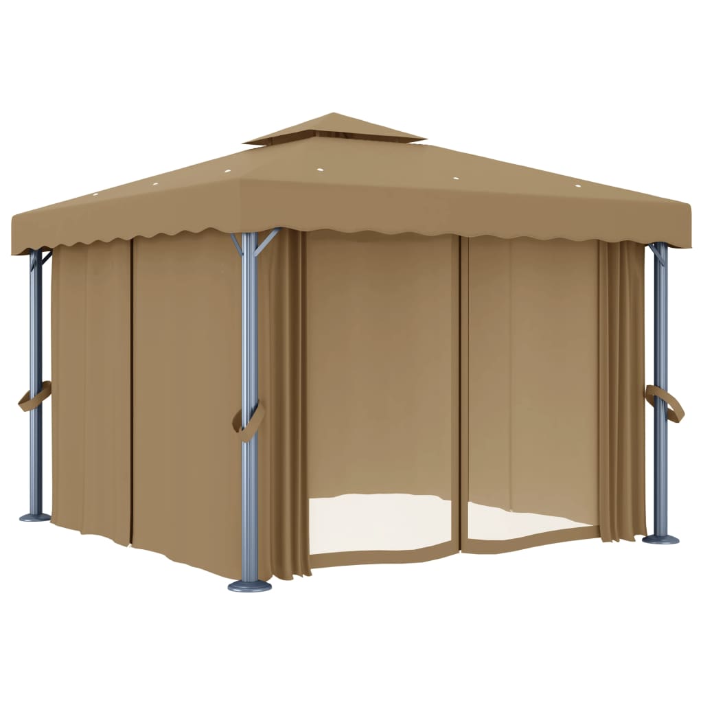 Pavilion cu perdea, gri taupe, 3x3 m, aluminiu