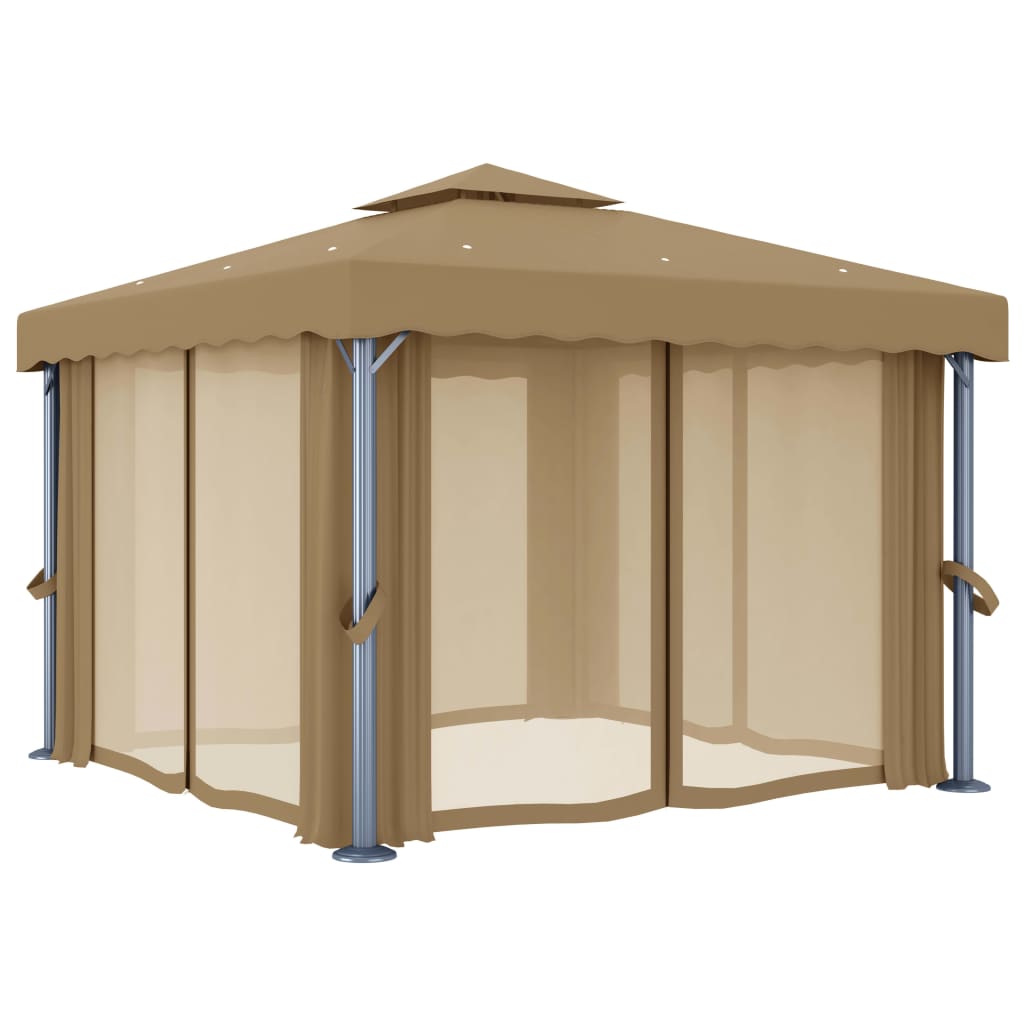 Pavilion cu perdea, gri taupe, 3x3 m, aluminiu