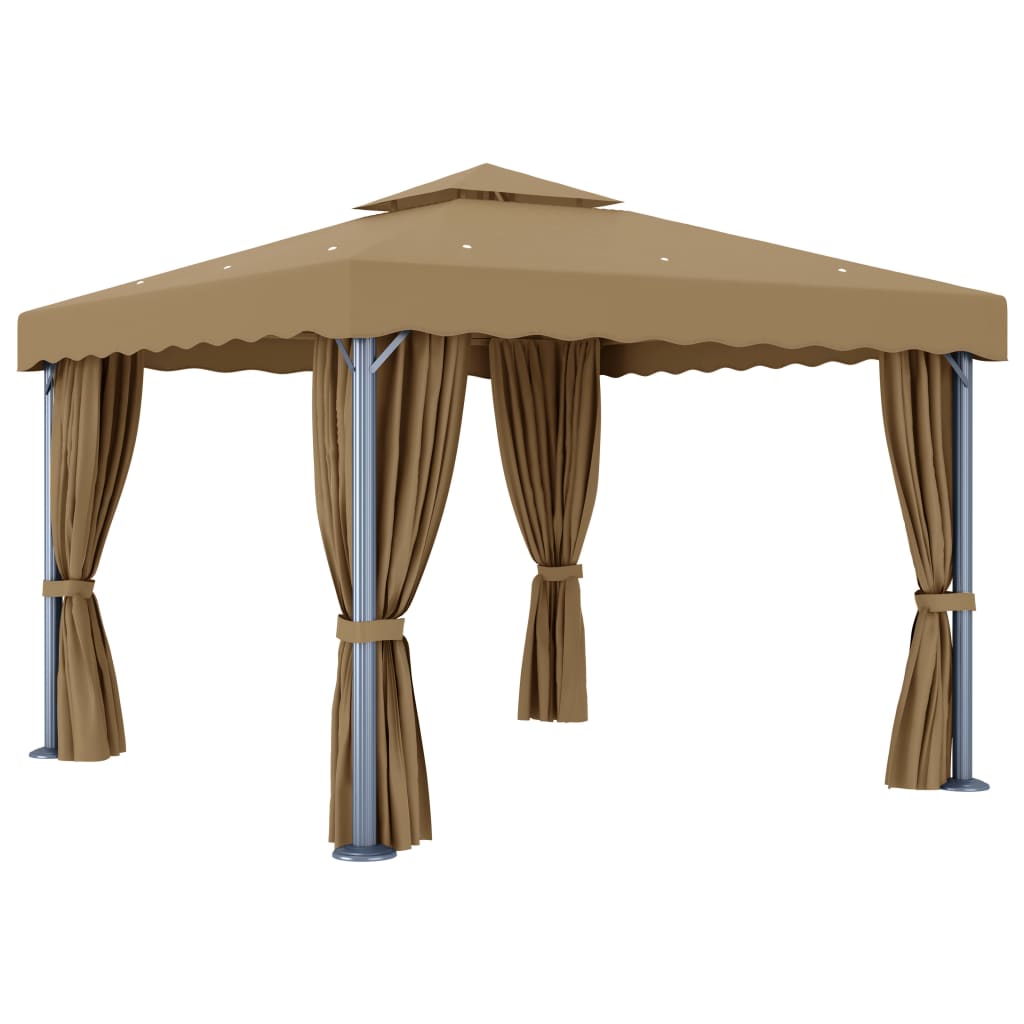 Pavilion cu perdea, gri taupe, 3x3 m, aluminiu