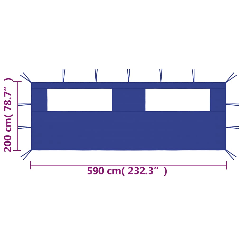 Perete lateral foișor cu ferestre, 6x2 m, albastru