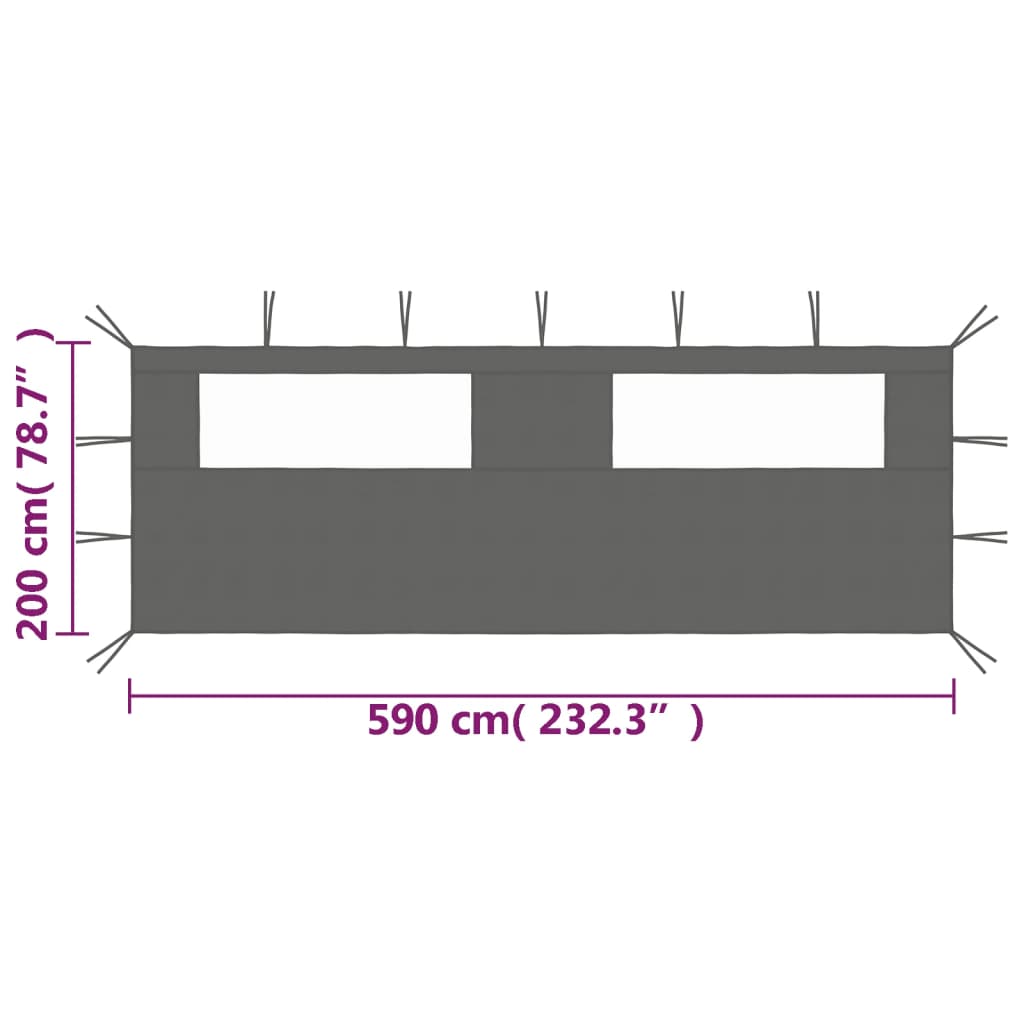 Perete lateral foișor cu ferestre, 6x2 m, antracit