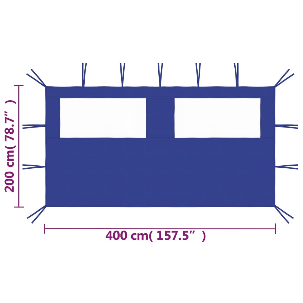 Perete lateral foișor cu ferestre, albastru, 4x2 m