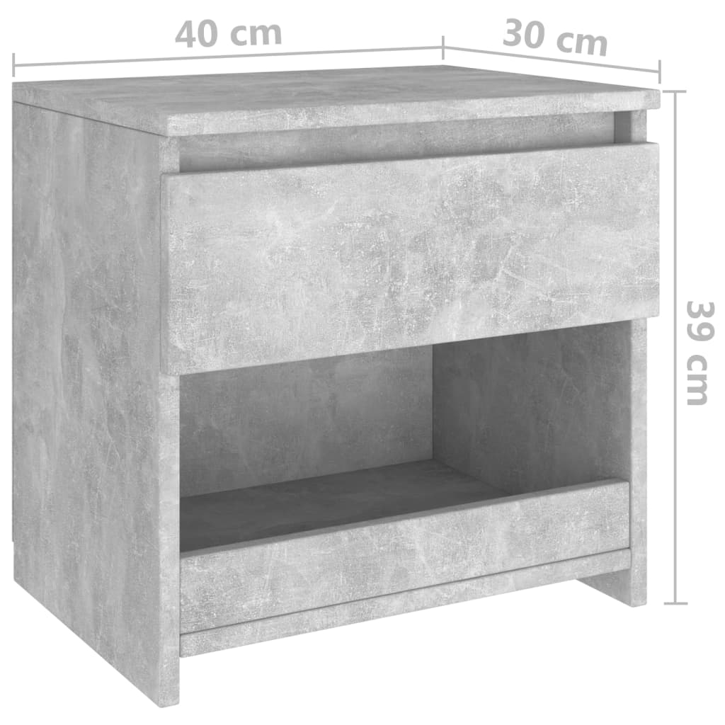 Noptiere, 2 buc., gri beton, 40x30x39 cm, lemn prelucrat