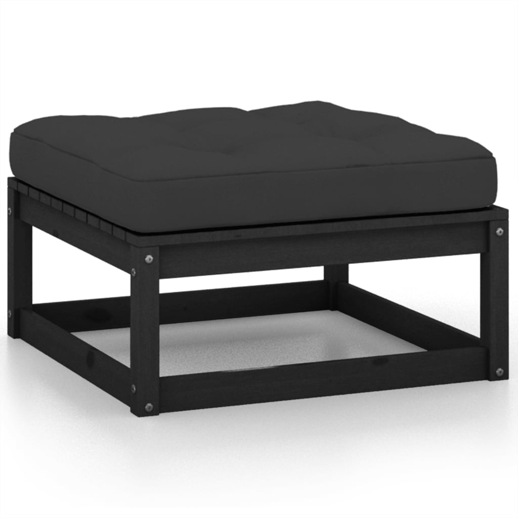 Set mobilier de grădină cu perne, 2 piese, negru, lemn de pin