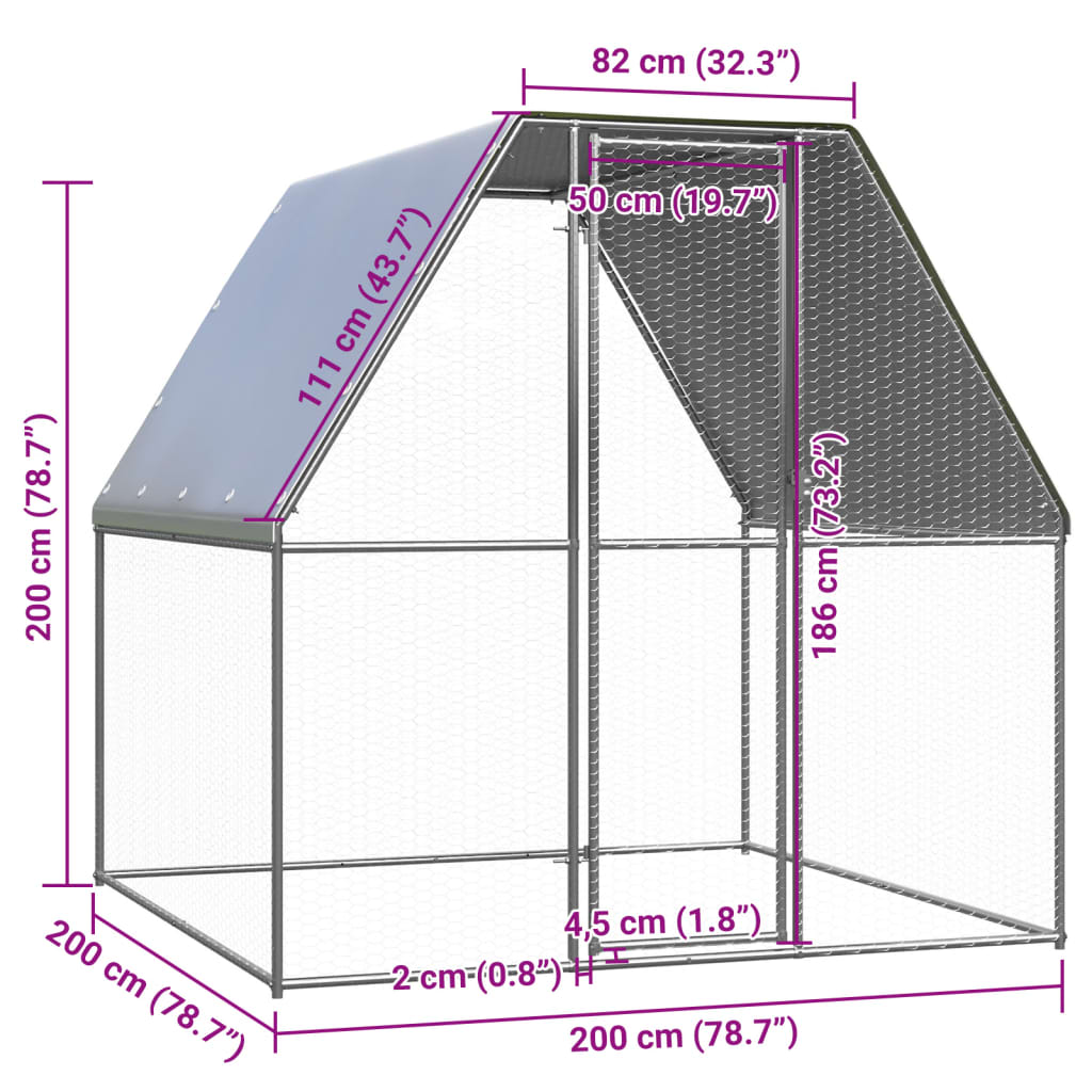 Coteț de exterior pentru păsări, 2x2x2 m, oțel galvanizat