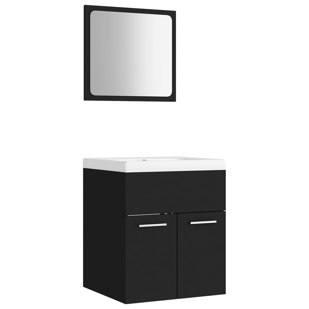 Set mobilier de baie, negru, lemn prelucrat