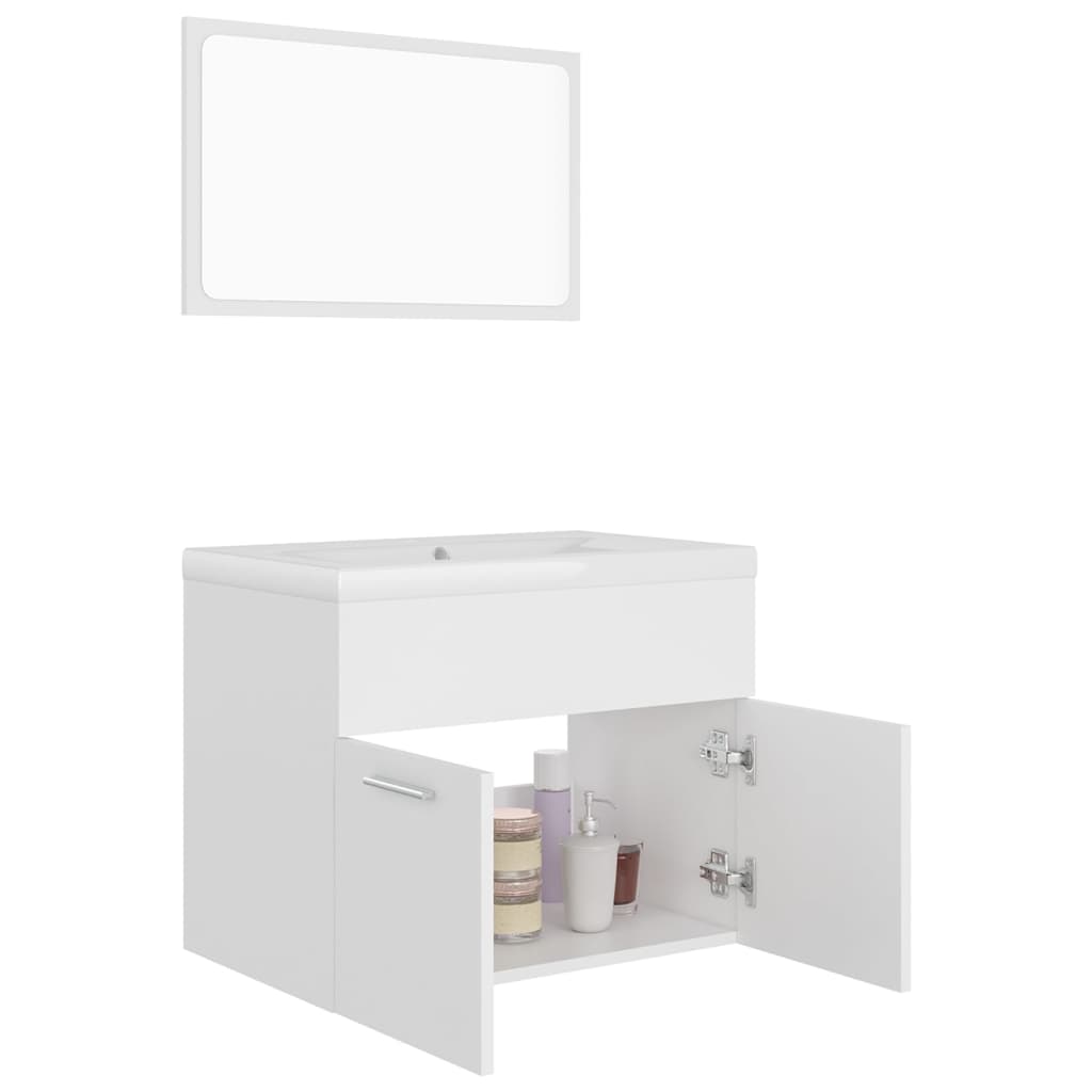 Set mobilier de baie, alb, lemn prelucrat