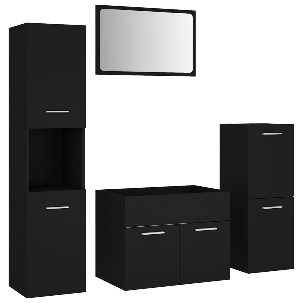 Set de mobilier de baie, negru, lemn prelucrat