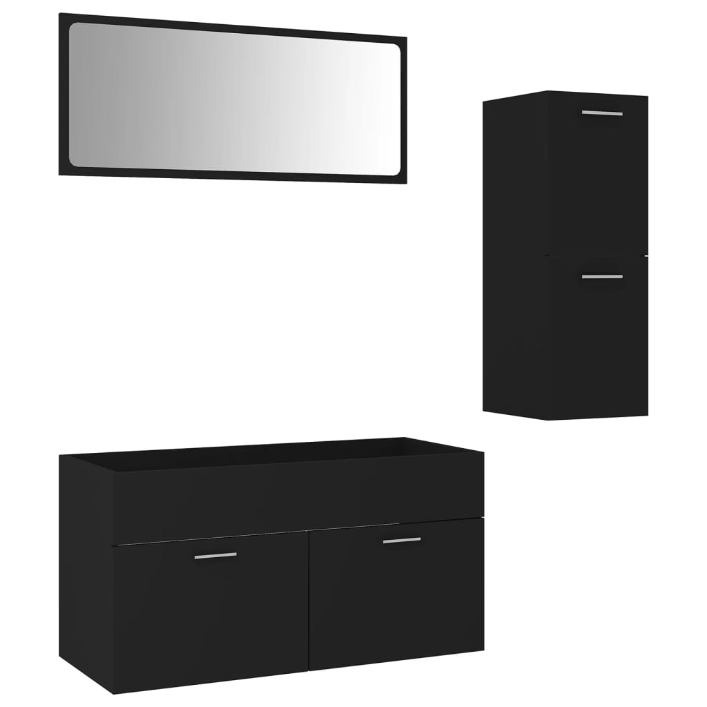 Set mobilier de baie, negru, lemn prelucrat