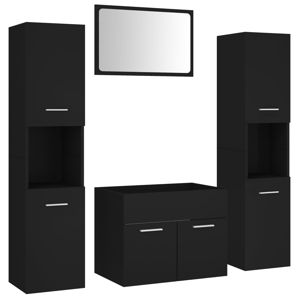 Set mobilier de baie, negru, lemn prelucrat