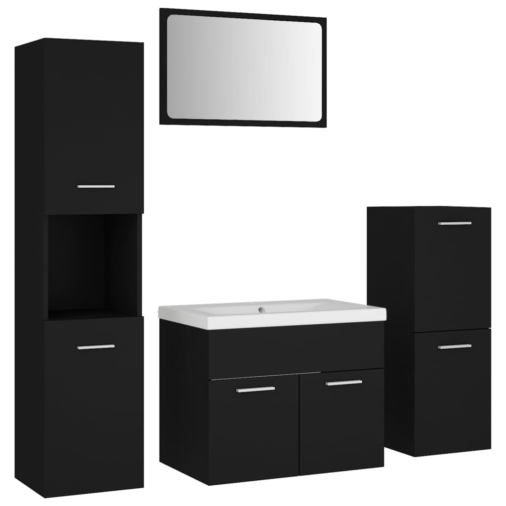 Set mobilier de baie, negru, lemn prelucrat