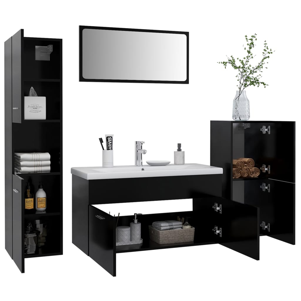 Set mobilier de baie, negru, lemn prelucrat