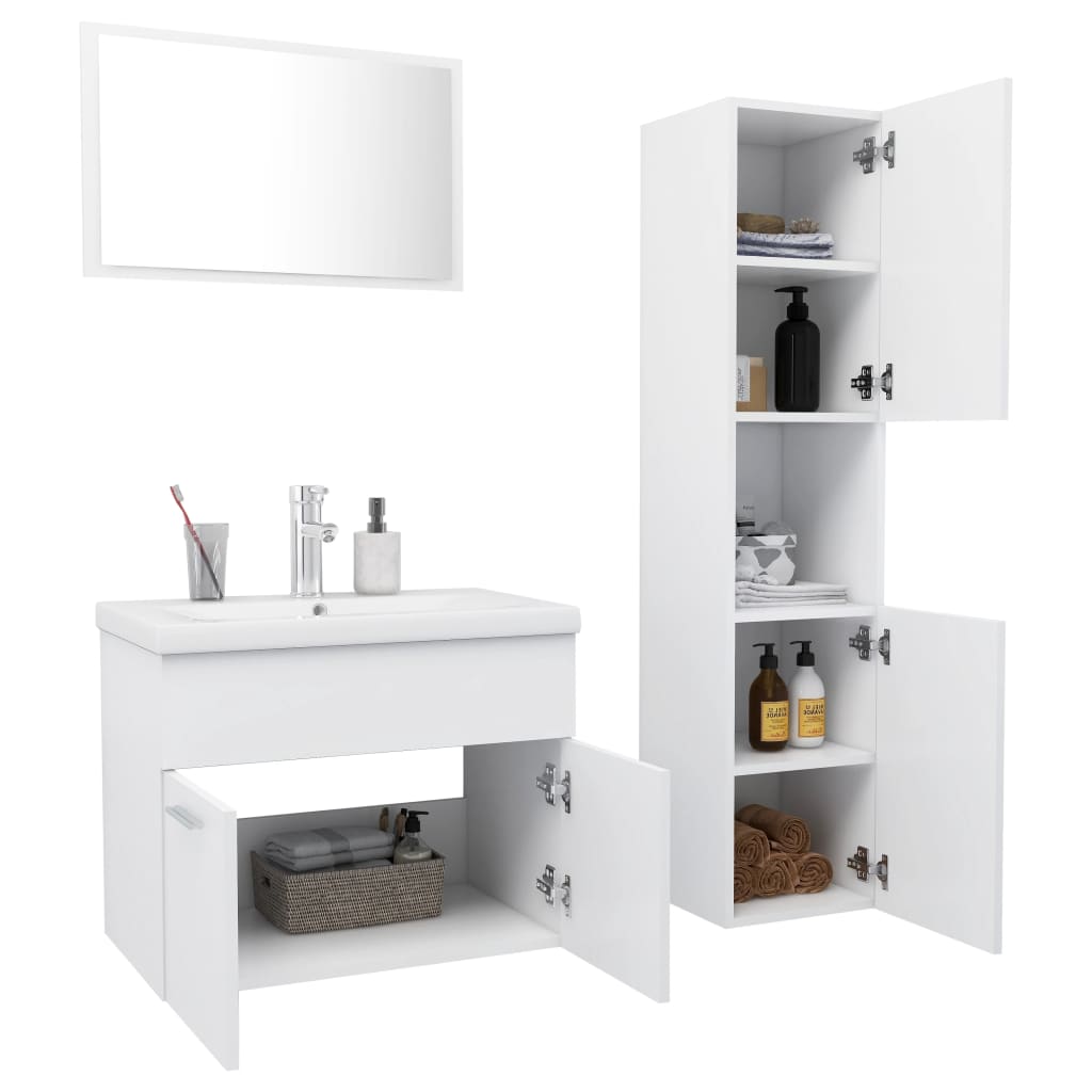 Set mobilier de baie, alb, lemn prelucrat