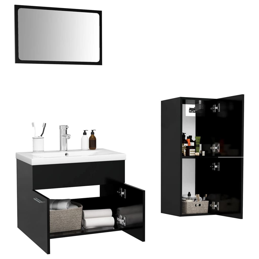 Set mobilier de baie, negru, lemn prelucrat