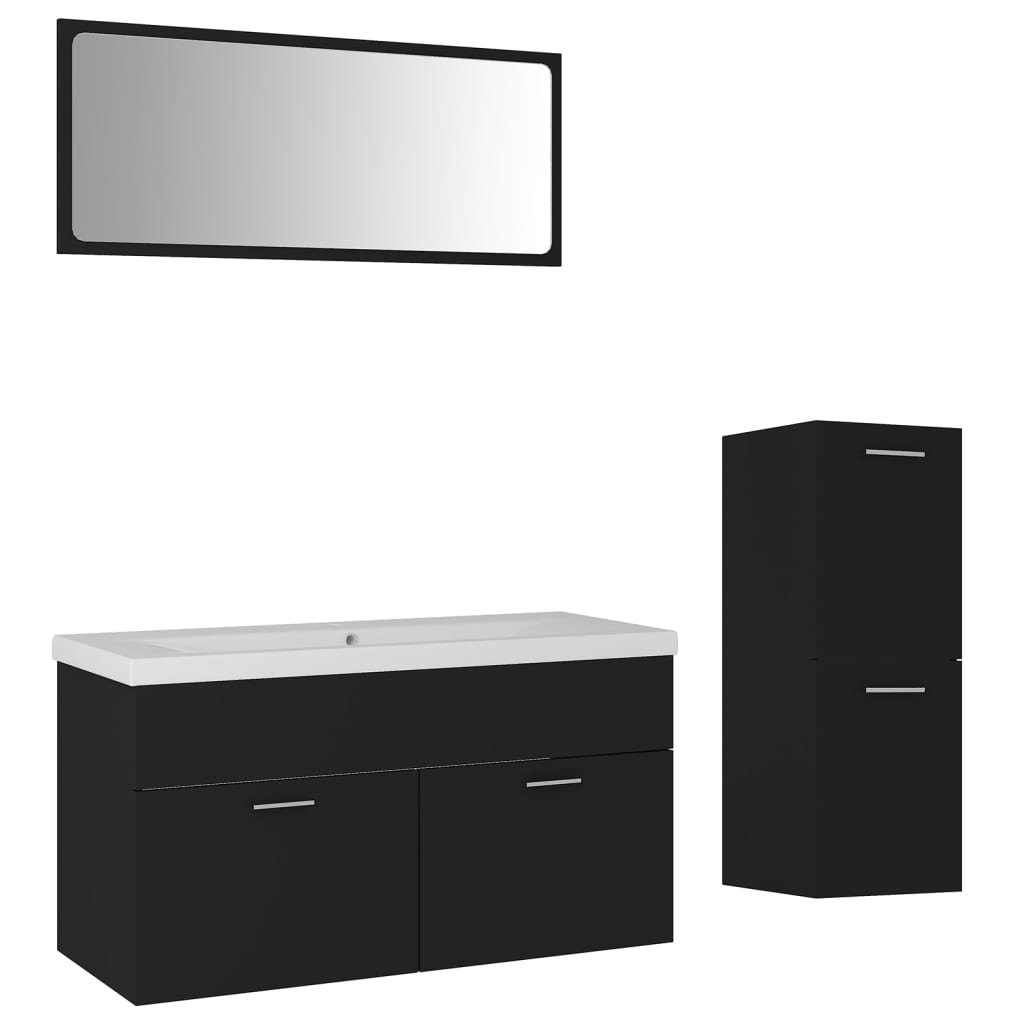 Set mobilier de baie, negru, lemn prelucrat