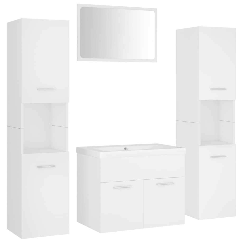 Set mobilier de baie, alb, lemn prelucrat