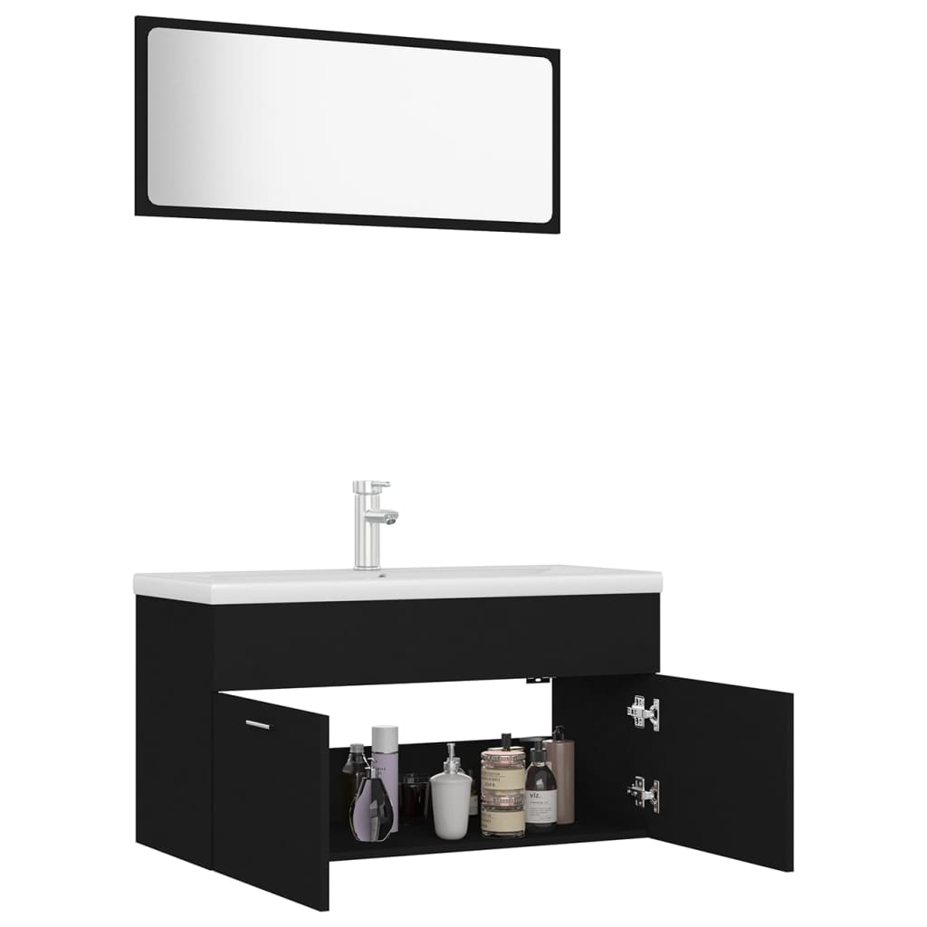 Set mobilier de baie, negru, lemn prelucrat