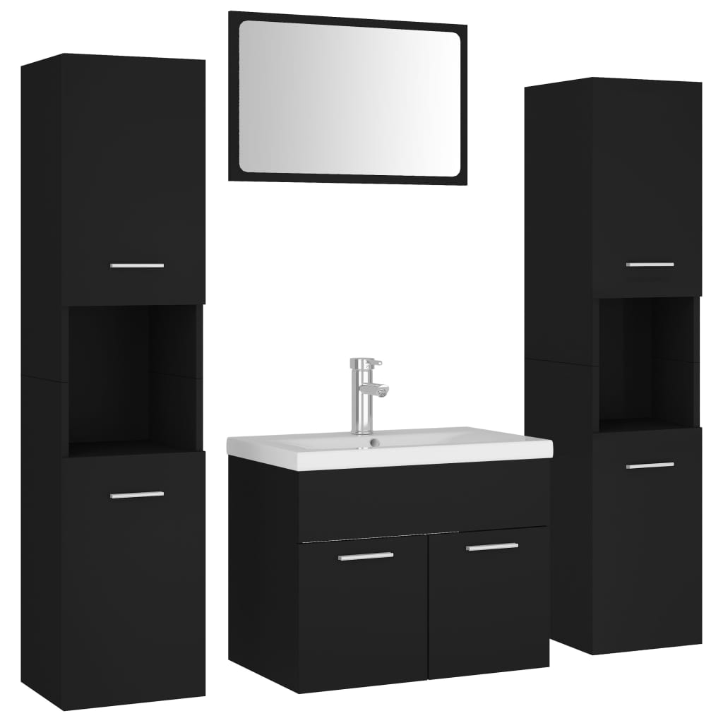 Set mobilier de baie, negru, lemn prelucrat