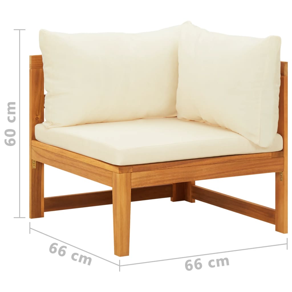 Set mobilier grădină perne alb/crem, 2 piese, lemn masiv acacia