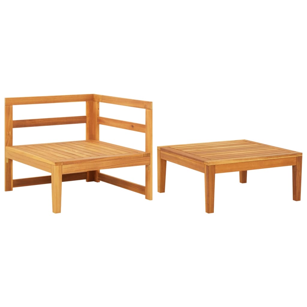 Set mobilier grădină perne alb/crem, 2 piese, lemn masiv acacia