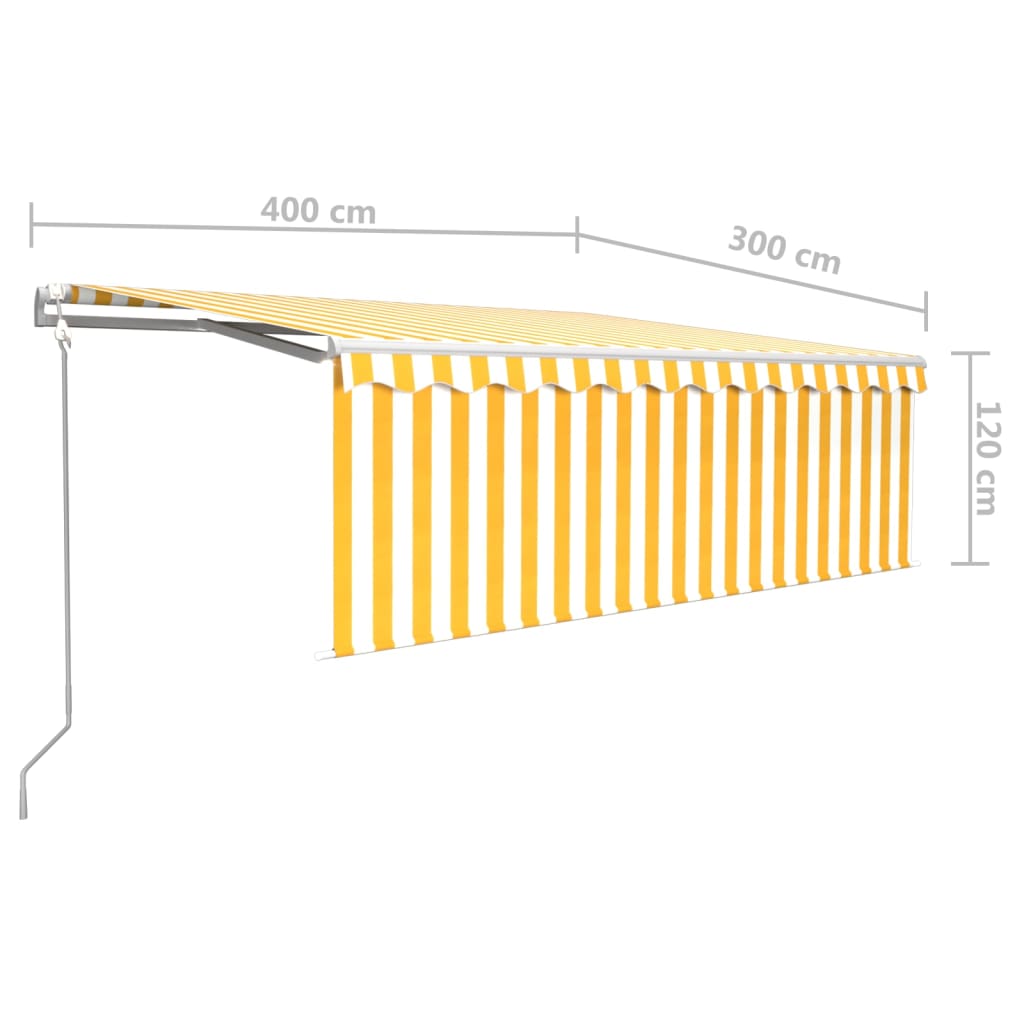 Copertină retractabilă automat cu stor, galben&alb, 4x3 m