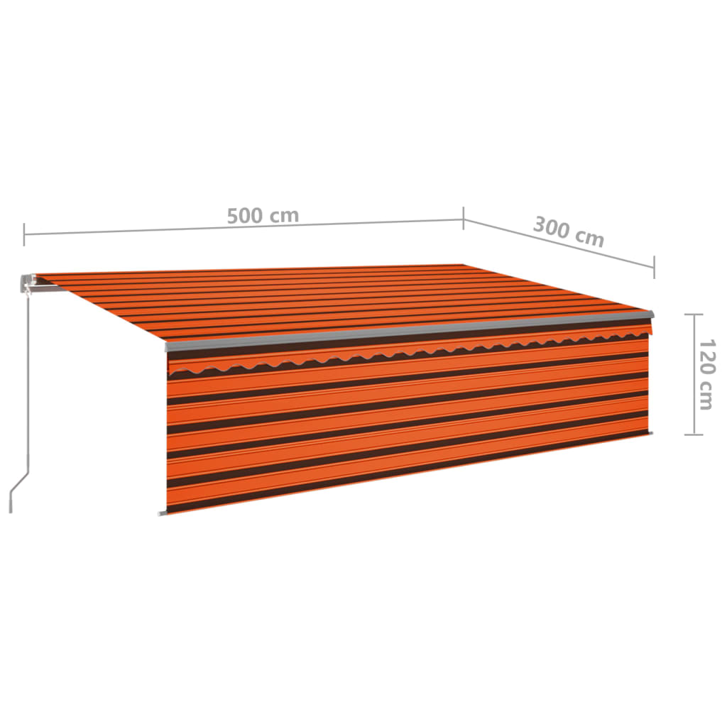 Copertină retractabilă manual, cu stor, portocaliu&maro, 5x3 m