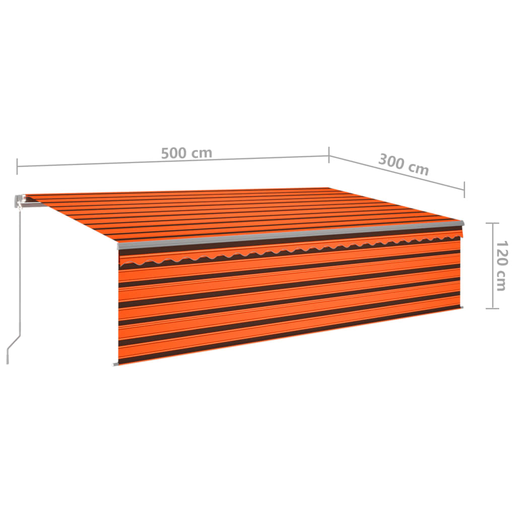 Copertină retractabilă manual cu stor, portocaliu&maro, 5x3 m