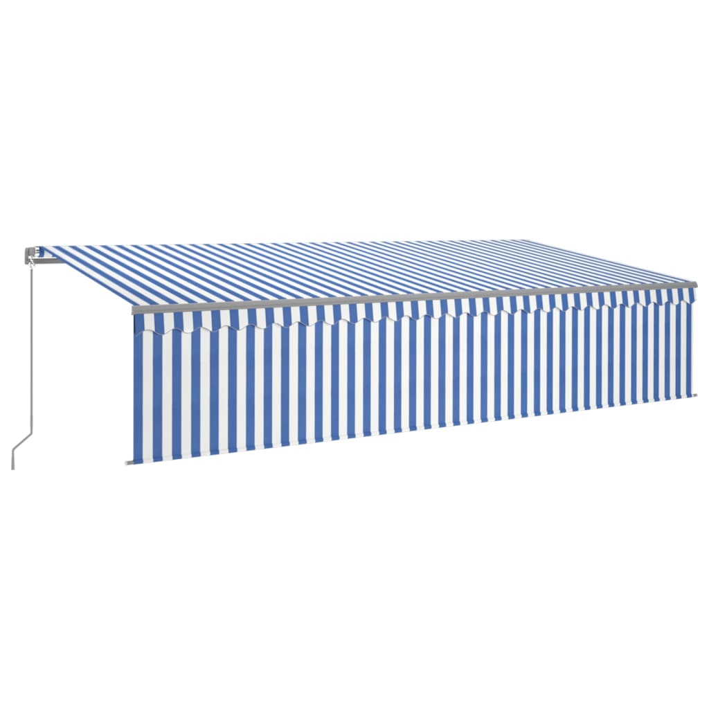 Copertină retractabilă manual cu stor&LED, albastru&alb, 6x3 m