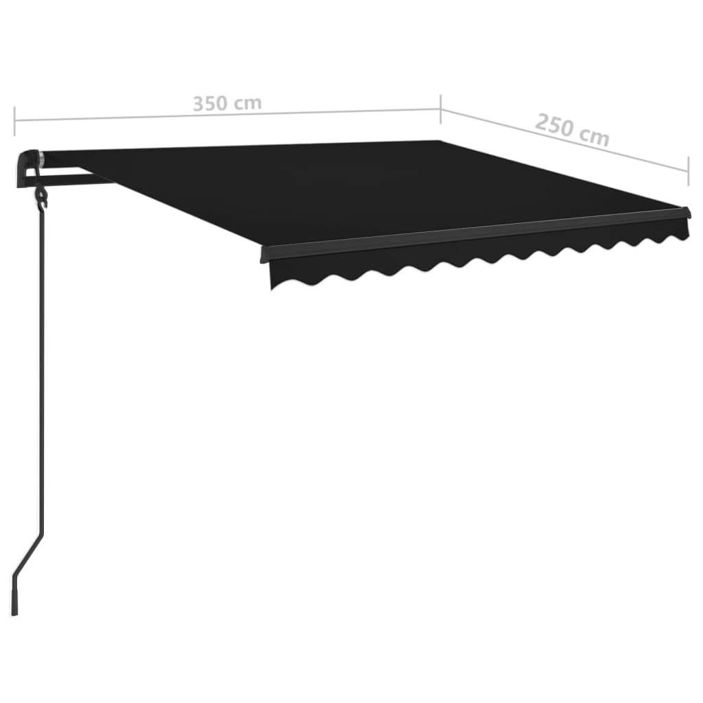 Copertină retractabilă manual cu stâlpi, antracit, 3,5x2,5 m