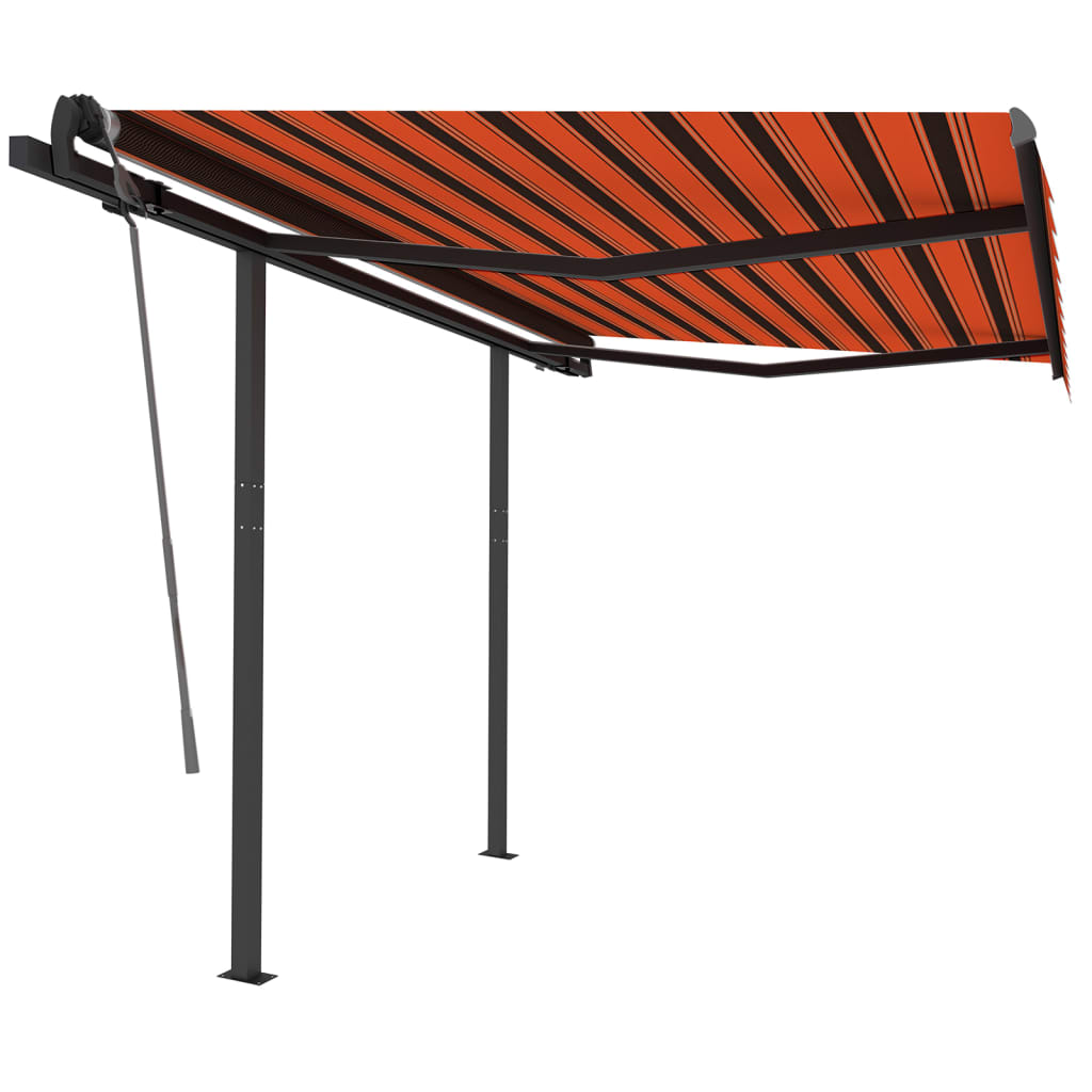 Copertină retractabilă manual, stâlpi portocaliu&maro 3,5x2,5 m