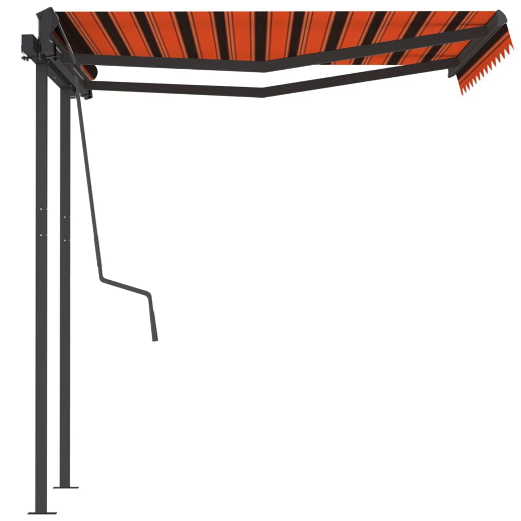 Copertină retractabilă manual, stâlpi portocaliu&maro 3,5x2,5 m