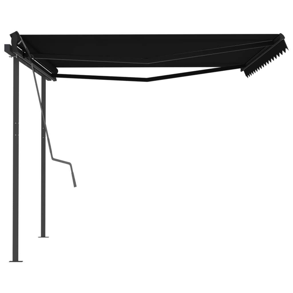 Copertină retractabilă manual, cu stâlpi, antracit, 4,5x3 m