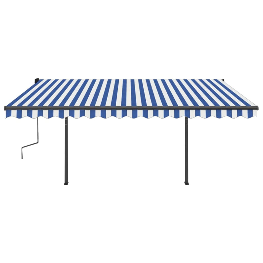 Copertină retractabilă manual, cu LED, albastru & alb 4,5x3 m