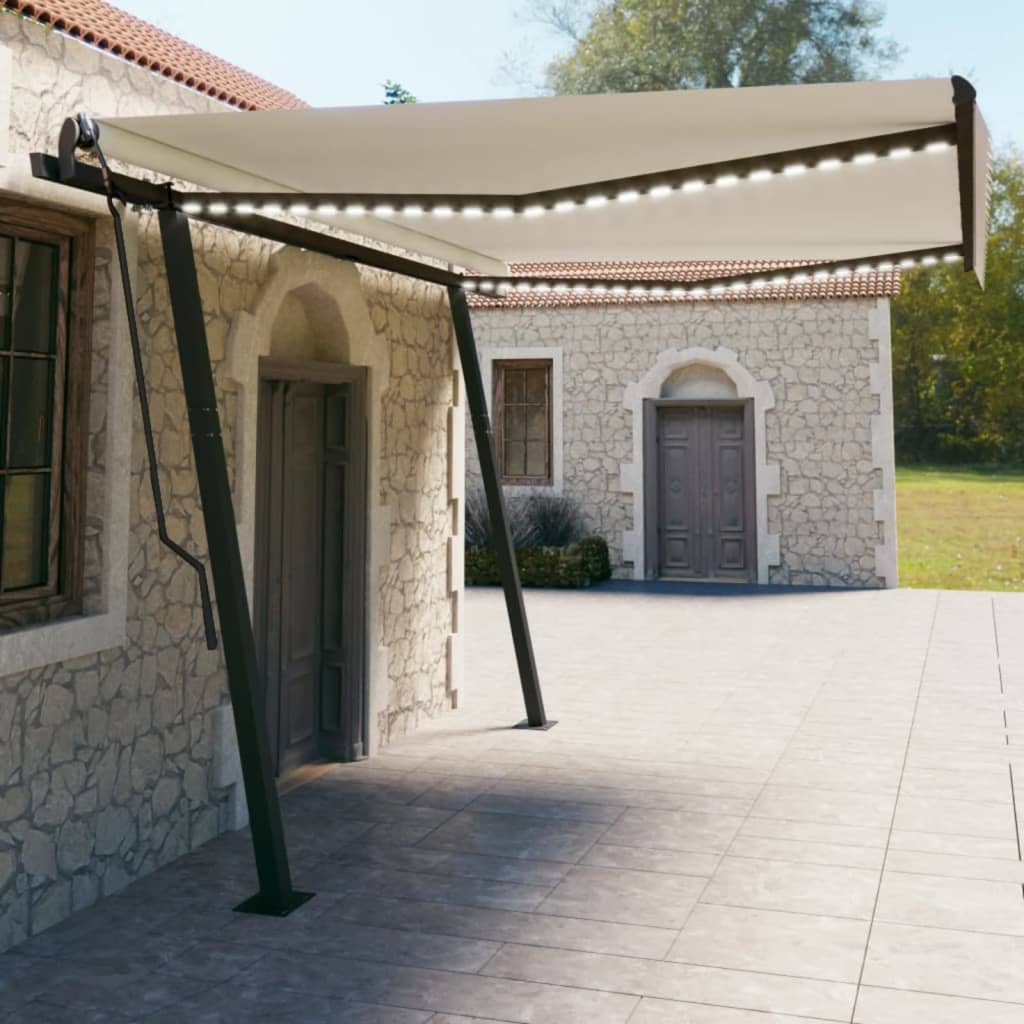 Copertină retractabilă manual, cu LED, crem, 4,5x3 m