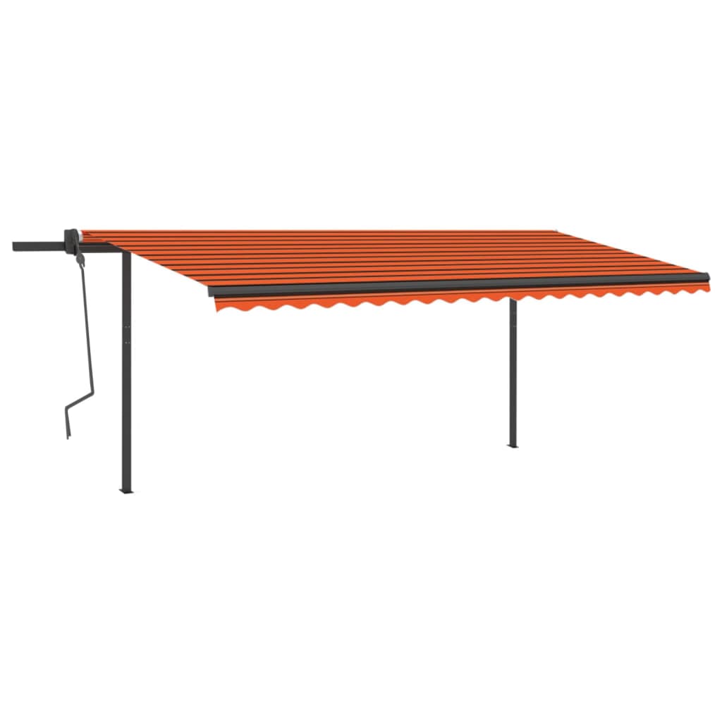 Copertină retractabilă manual, cu stâlpi, portocaliu/maro 5x3 m