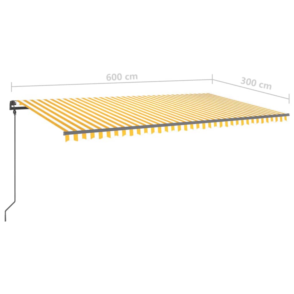 Copertină retractabilă manual cu LED, galben & alb, 6x3 m