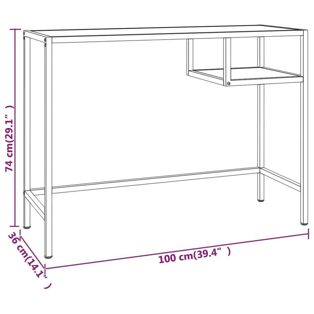 Birou calculator, negru marmură, 100x36x74 cm sticlă securizată