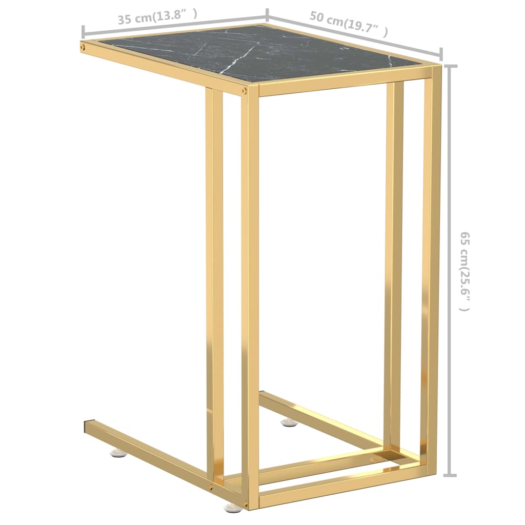 Masă laterală calculator negru marmură 50x35x65 cm sticlă