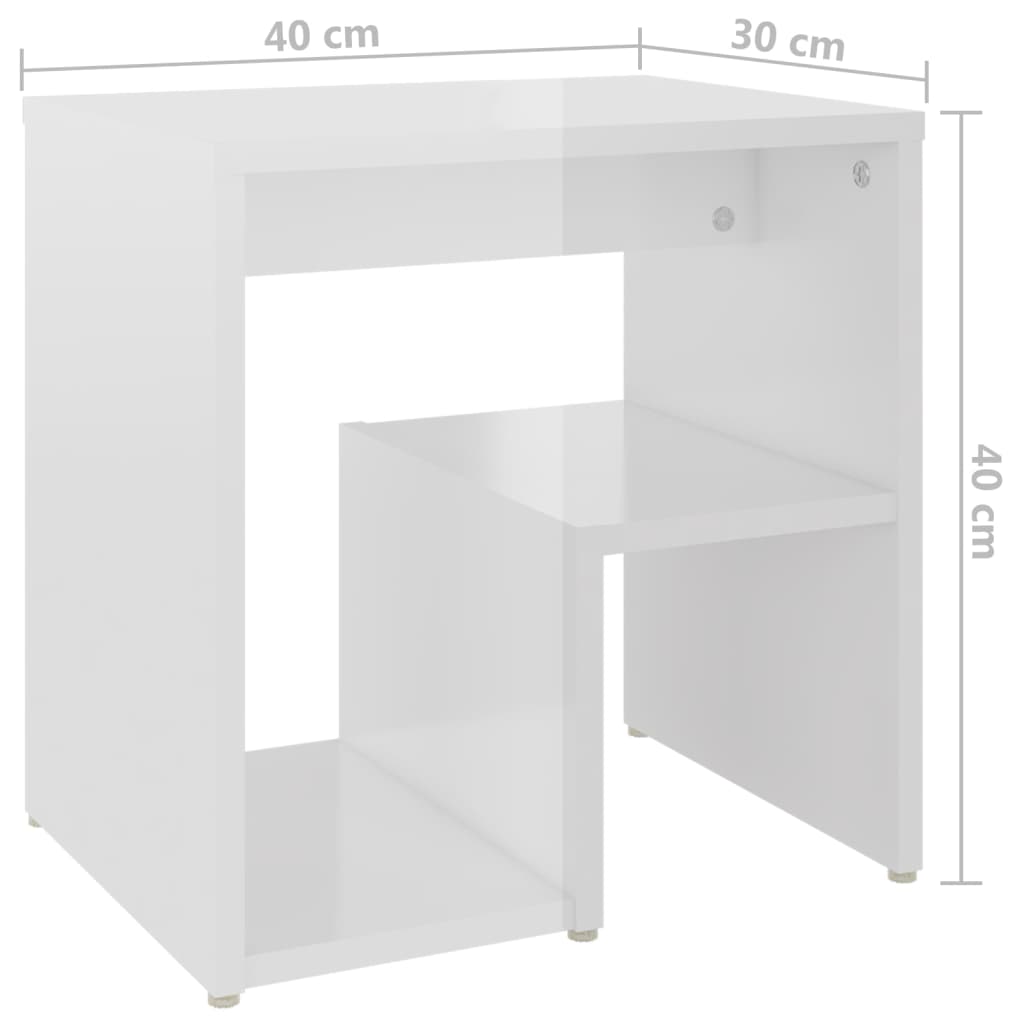 Noptiere, 2 buc., alb extralucios, 40x30x40 cm, lemn prelucrat