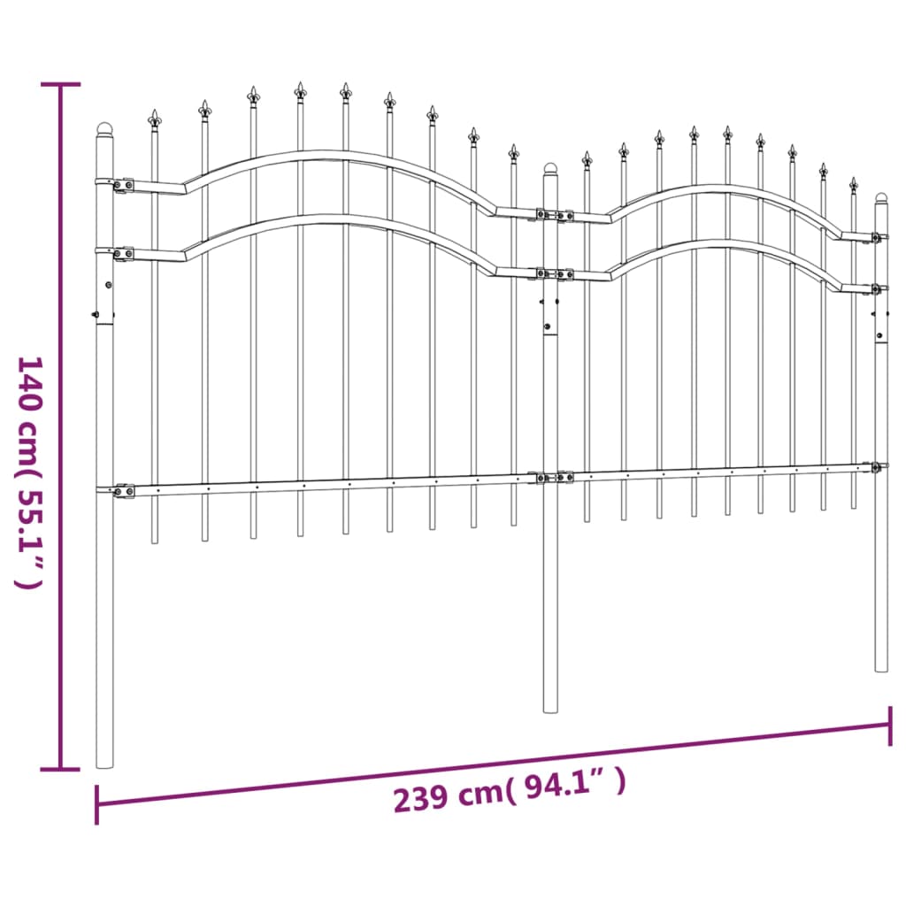 Gard grădină cu vârfuri negru 140 cm oțel vopsit electrostatic