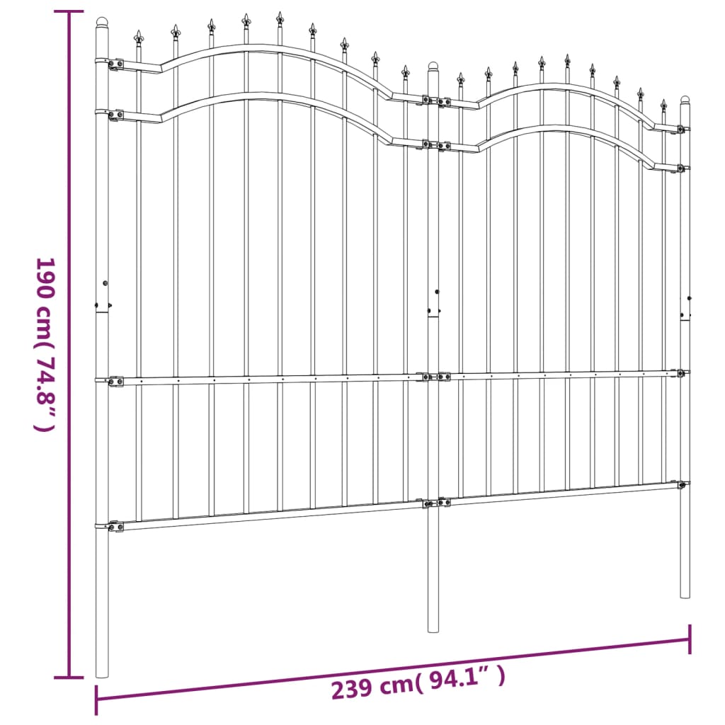 Gard grădină cu vârfuri negru 190 cm oțel vopsit electrostatic