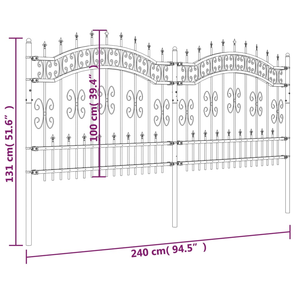 Gard grădină cu vârfuri negru 140 cm oțel vopsit electrostatic